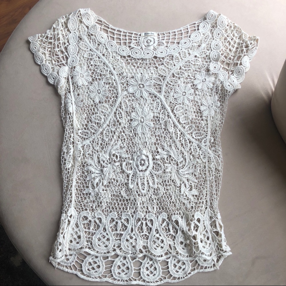 Phase One Ivory Floral Boho Crochet Top